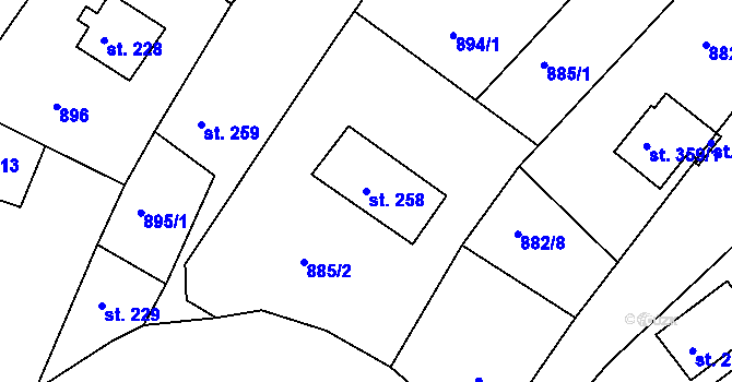Parcela st. 258 v KÚ Jirkov u Železného Brodu, Katastrální mapa