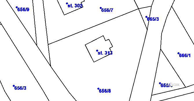 Parcela st. 313 v KÚ Jirkov u Železného Brodu, Katastrální mapa
