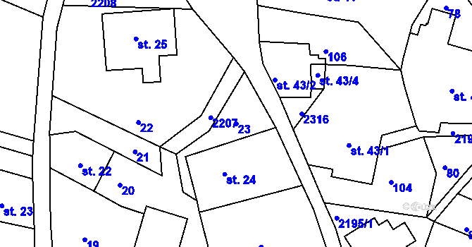 Parcela st. 23 v KÚ Jirkov u Železného Brodu, Katastrální mapa