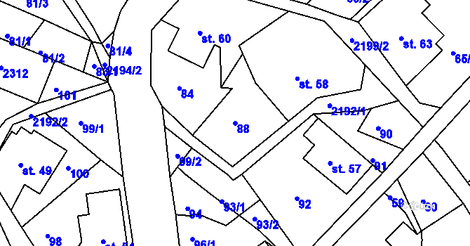 Parcela st. 88 v KÚ Jirkov u Železného Brodu, Katastrální mapa