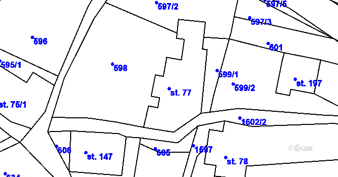 Parcela st. 77 v KÚ Střevelná, Katastrální mapa