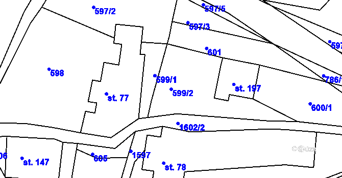 Parcela st. 599/2 v KÚ Střevelná, Katastrální mapa