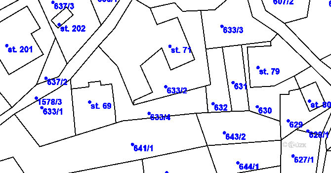 Parcela st. 633/2 v KÚ Střevelná, Katastrální mapa