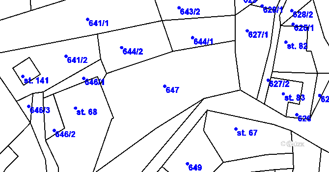 Parcela st. 647 v KÚ Střevelná, Katastrální mapa