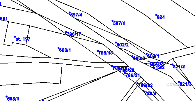 Parcela st. 786/18 v KÚ Střevelná, Katastrální mapa