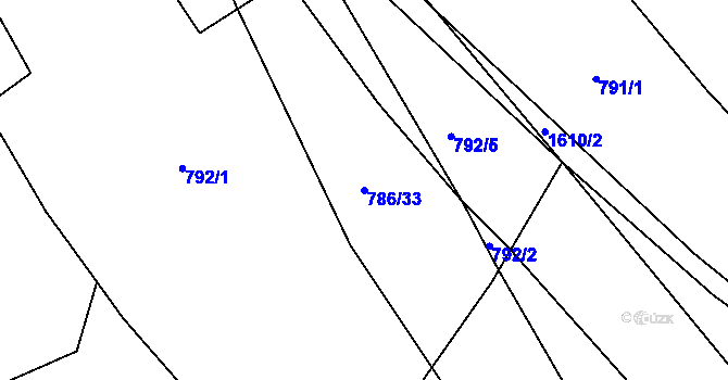 Parcela st. 786/33 v KÚ Střevelná, Katastrální mapa