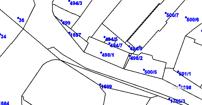 Parcela st. 498/1 v KÚ Jirny, Katastrální mapa