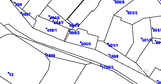 Parcela st. 500/5 v KÚ Jirny, Katastrální mapa