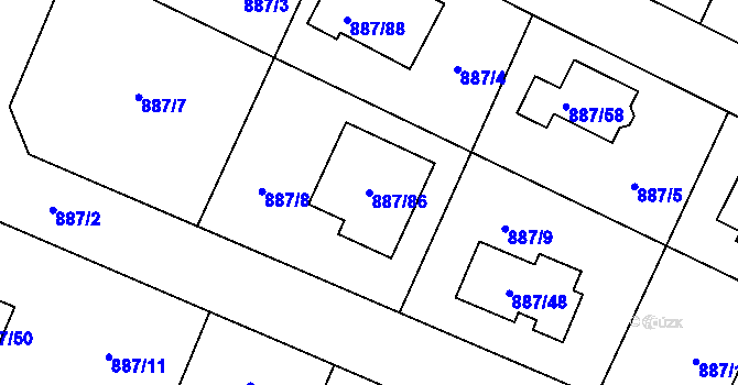 Parcela st. 887/86 v KÚ Jirny, Katastrální mapa