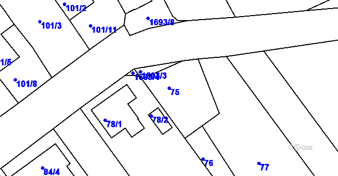 Parcela st. 75 v KÚ Jirny, Katastrální mapa