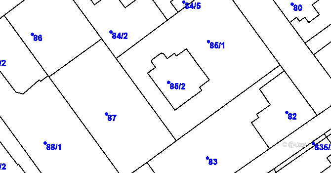 Parcela st. 85/2 v KÚ Jirny, Katastrální mapa