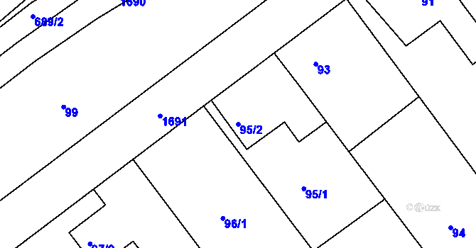 Parcela st. 95/2 v KÚ Jirny, Katastrální mapa