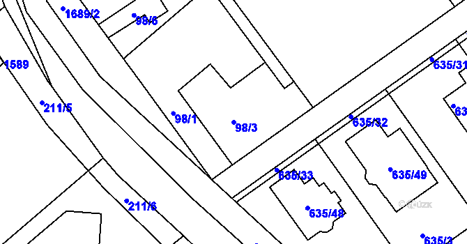 Parcela st. 98/3 v KÚ Jirny, Katastrální mapa