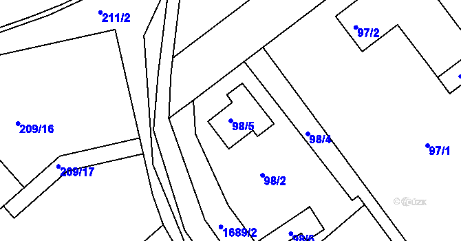 Parcela st. 98/5 v KÚ Jirny, Katastrální mapa