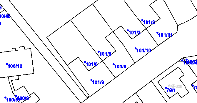 Parcela st. 101/5 v KÚ Jirny, Katastrální mapa