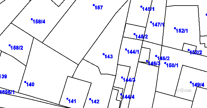 Parcela st. 143 v KÚ Jirny, Katastrální mapa