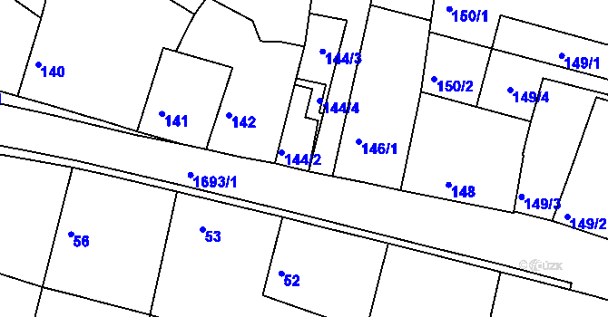 Parcela st. 144/2 v KÚ Jirny, Katastrální mapa