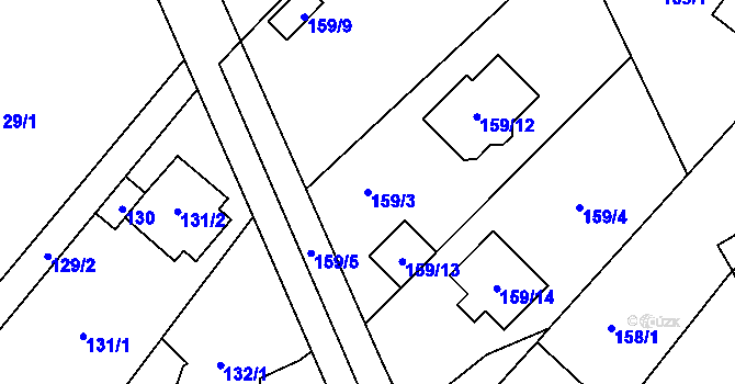Parcela st. 159/3 v KÚ Jirny, Katastrální mapa