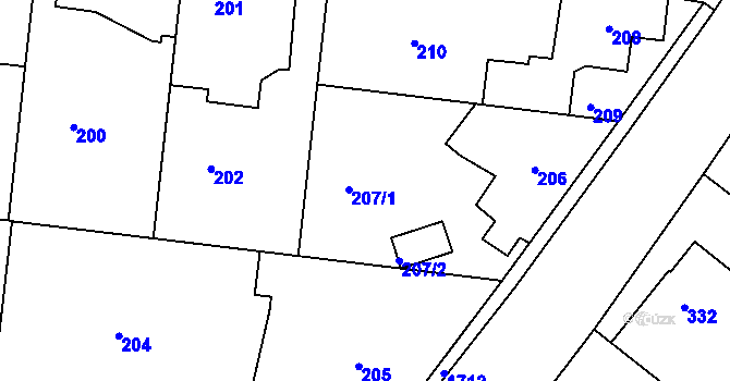 Parcela st. 207 v KÚ Jirny, Katastrální mapa