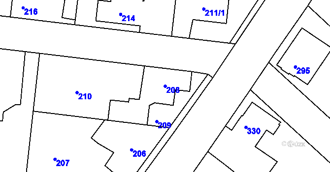 Parcela st. 208 v KÚ Jirny, Katastrální mapa