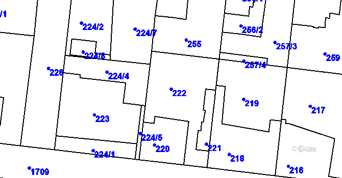 Parcela st. 222 v KÚ Jirny, Katastrální mapa