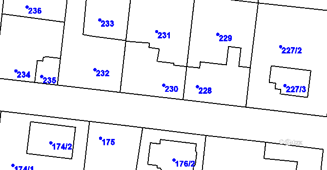 Parcela st. 230 v KÚ Jirny, Katastrální mapa