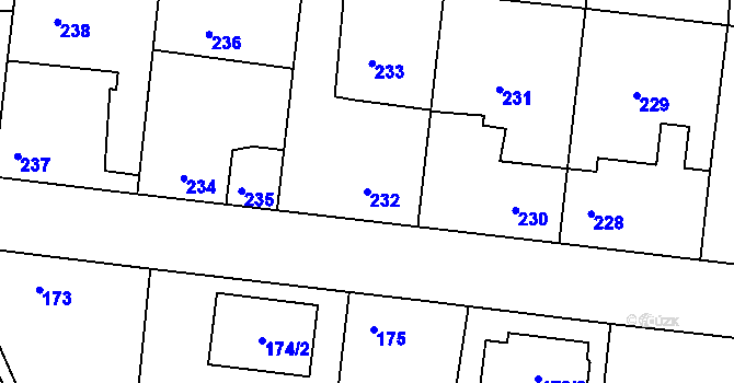 Parcela st. 232 v KÚ Jirny, Katastrální mapa
