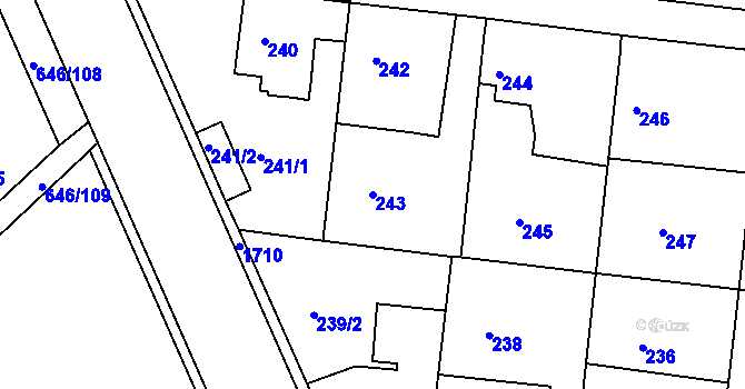 Parcela st. 243 v KÚ Jirny, Katastrální mapa