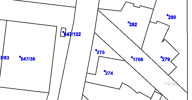 Parcela st. 275 v KÚ Jirny, Katastrální mapa