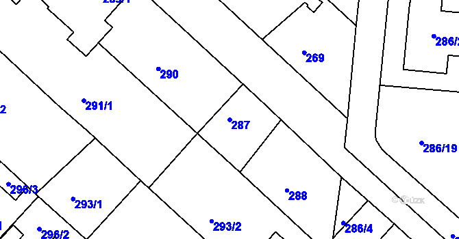 Parcela st. 287 v KÚ Jirny, Katastrální mapa