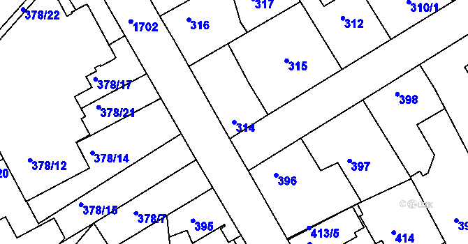 Parcela st. 314 v KÚ Jirny, Katastrální mapa