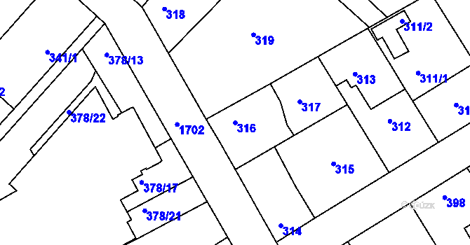 Parcela st. 316 v KÚ Jirny, Katastrální mapa