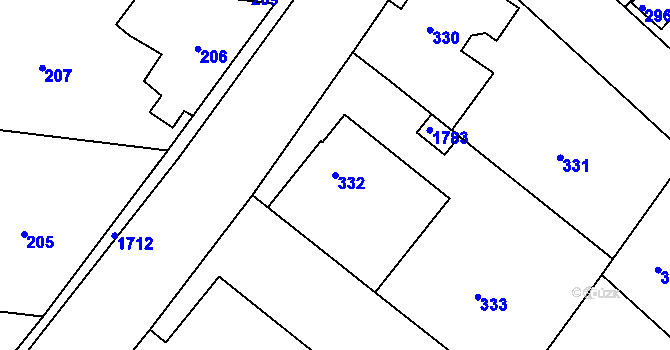 Parcela st. 332 v KÚ Jirny, Katastrální mapa