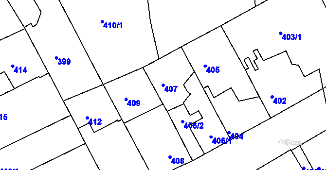 Parcela st. 407 v KÚ Jirny, Katastrální mapa