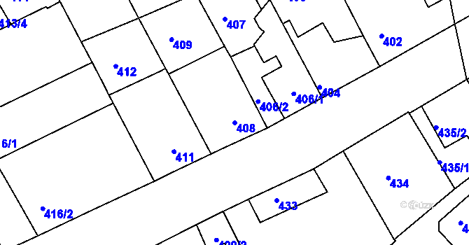 Parcela st. 408 v KÚ Jirny, Katastrální mapa