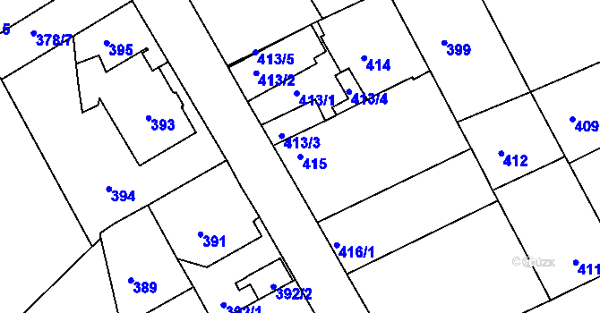 Parcela st. 415 v KÚ Jirny, Katastrální mapa