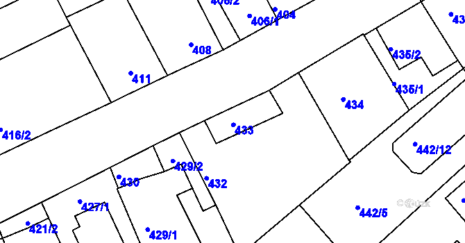 Parcela st. 433 v KÚ Jirny, Katastrální mapa