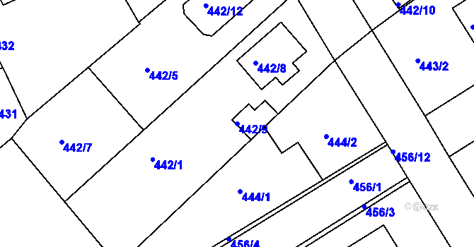 Parcela st. 442/9 v KÚ Jirny, Katastrální mapa