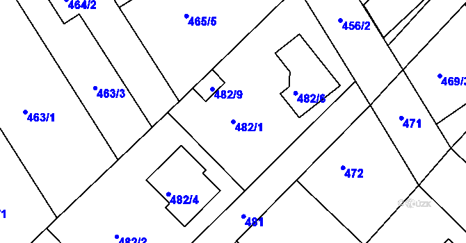 Parcela st. 482/1 v KÚ Jirny, Katastrální mapa