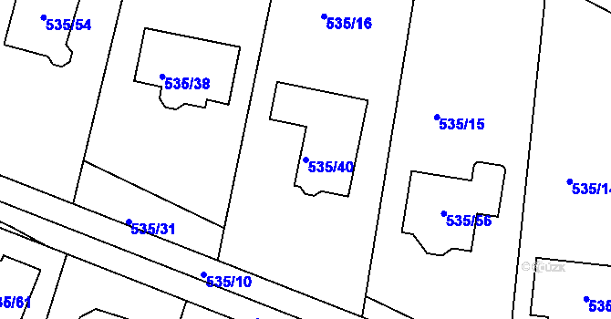 Parcela st. 535/40 v KÚ Jirny, Katastrální mapa