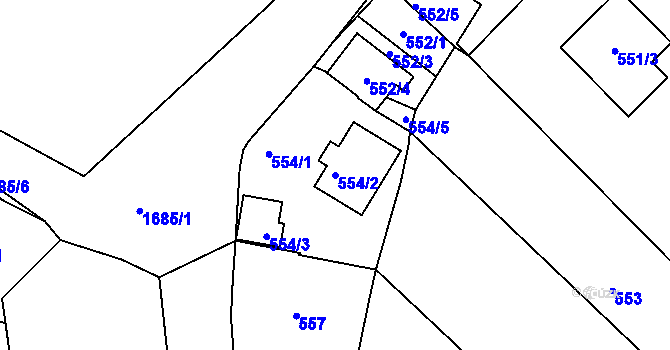 Parcela st. 554/2 v KÚ Jirny, Katastrální mapa