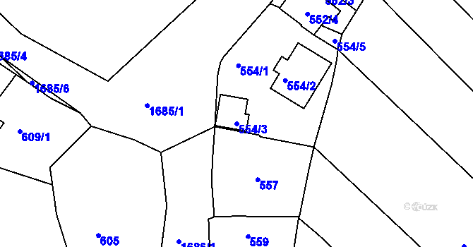 Parcela st. 554/3 v KÚ Jirny, Katastrální mapa