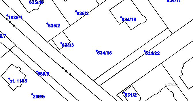 Parcela st. 634/15 v KÚ Jirny, Katastrální mapa