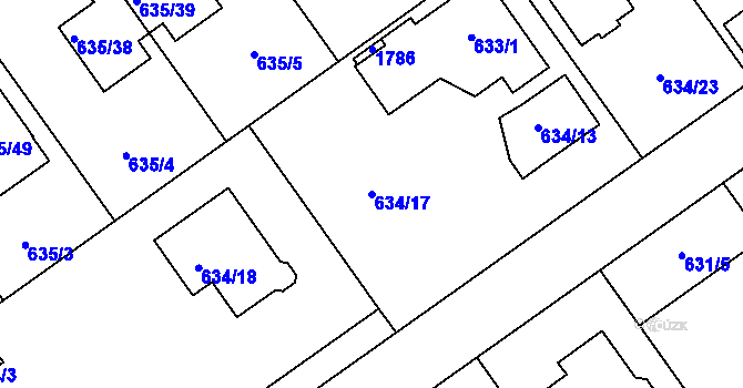 Parcela st. 634/17 v KÚ Jirny, Katastrální mapa