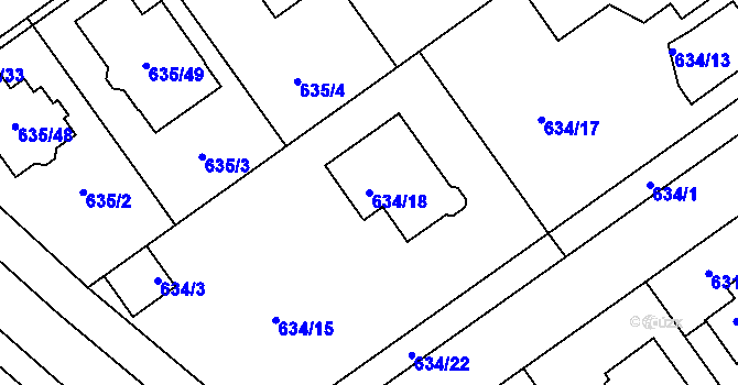 Parcela st. 634/18 v KÚ Jirny, Katastrální mapa