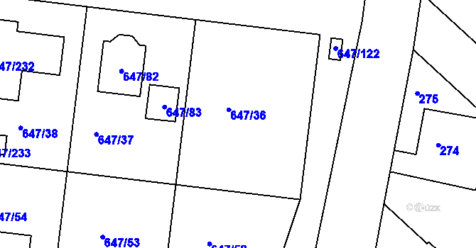 Parcela st. 647/36 v KÚ Jirny, Katastrální mapa