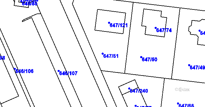 Parcela st. 647/51 v KÚ Jirny, Katastrální mapa