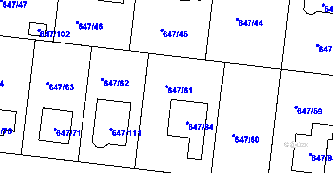 Parcela st. 647/61 v KÚ Jirny, Katastrální mapa