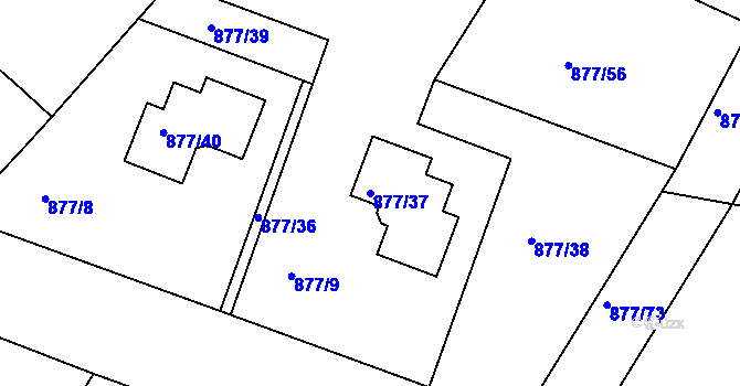 Parcela st. 877/37 v KÚ Jirny, Katastrální mapa