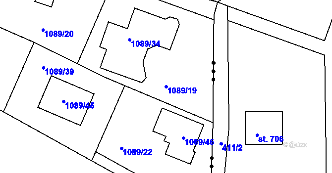 Parcela st. 1089/19 v KÚ Jirny, Katastrální mapa